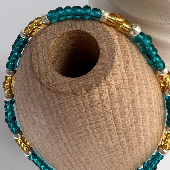 STRETCH Beaded Anklet with Blue and Gold Glass Beads - Picture 7 of 13